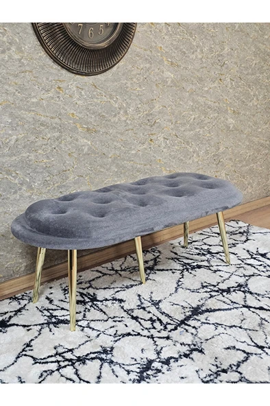 Ufo Oturak Bench - Gold Kaplama Sivriltme Ayak - Oturak - Bench - Puf - Yatak Ucu Pufu Gri Renk 100 x 50 Boyut/Ebat ürün görseli 1