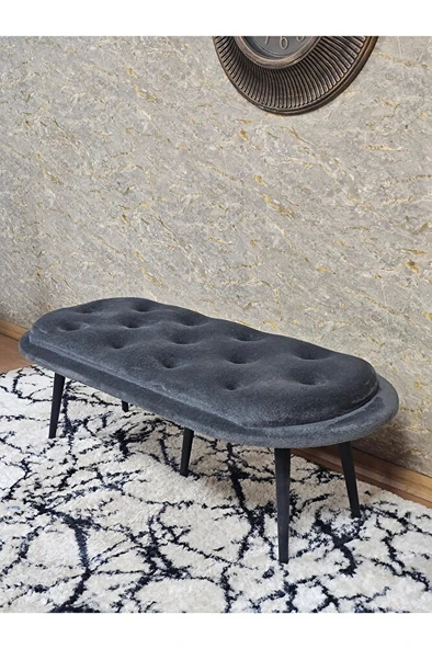 Ufo Oturak Bench - Siyah Boyalı Sivriltme Ayak - Oturak - Bench - Puf - Yatak Ucu Pufu Füme Renk 100 x 50 Boyut/Ebat - 4