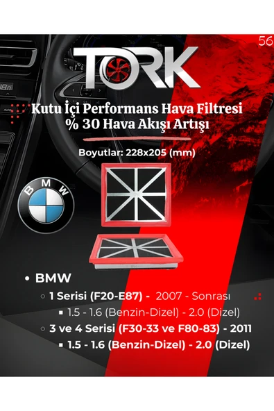 BMW 1-3 Serisi 1.6 - 1.5 - 2.0 (F20, F30, F80) Hava Filtresi