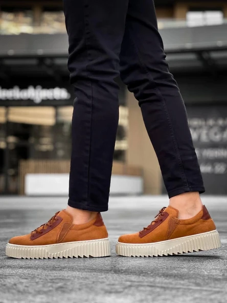 KB-X502  Kuback Taba Süet Yüksek Bej Taban Bağcık Detaylı Lastikli Günlük Erkek Ayakkabı - Resim 5