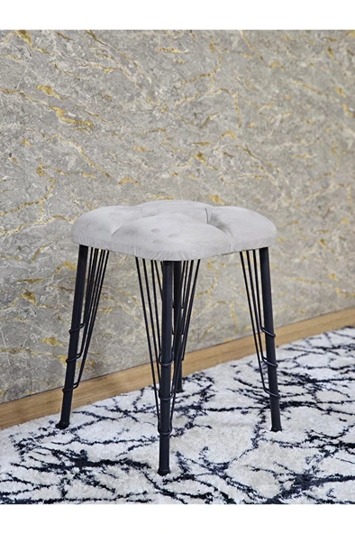 Kare Siyah Boyalı Telli Ayaklı Tabure - Oturak - Bar Taburesi - Ayaklı Tabure Krem Renk 33 x 48 Boyut/Ebat ürün görseli