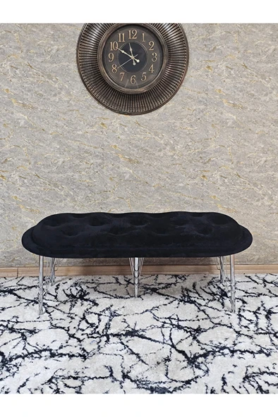 Ufo Oturak Bench - Krom Kaplama Telli Ayak - Oturak - Bench - Puf - Yatak Ucu Pufu Siyah Renk 100 x 50 Boyut/Ebat - Resim 2