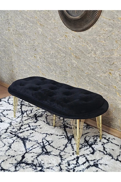 Ufo Oturak Bench - Gold Kaplama Telli Ayak - Oturak - Bench - Puf - Yatak Ucu Pufu Siyah Renk 100 x 50 Boyut/Ebat - Resim 4