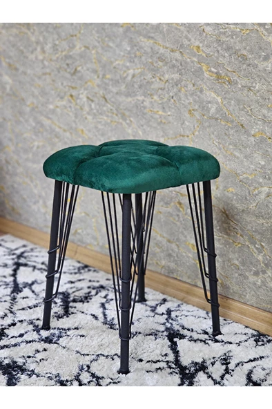 Kare Siyah Boyalı Telli Ayaklı Tabure - Oturak - Bar Taburesi - Ayaklı Tabure Yeşil Renk 33 x 48 Boyut/Ebat - Resim 4