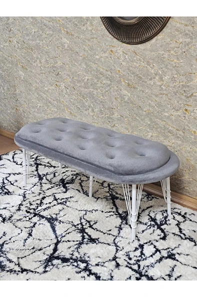 Ufo Oturak Bench - Beyaz Boyalı Telli Ayak - Oturak - Bench - Puf - Yatak Ucu Pufu Gri Renk 100 x 50 Boyut/Ebat - 4