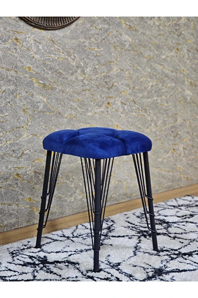 Kare Siyah Boyalı Telli Ayaklı Tabure - Oturak - Bar Taburesi - Ayaklı Tabure Mavi Renk 33 x 48 Boyut/Ebat