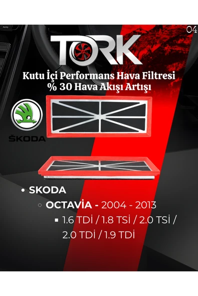 Skoda Octavia (1.6 TDİ-2.0 TDİ-1.9 TDİ-2.0 TSİ) Performans Hava Filtresi-(%30 Hava Akış Artışı)