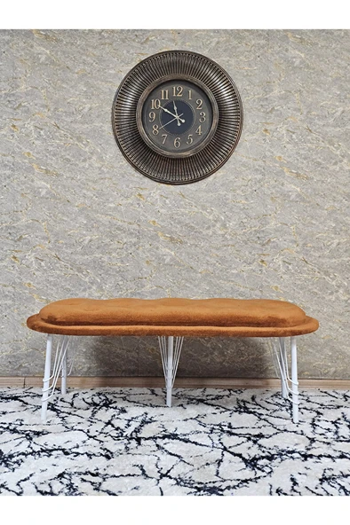 Ufo Oturak Bench - Beyaz Boyalı Telli Ayak - Oturak - Bench - Puf - Yatak Ucu Pufu Turuncu Renk 100 x 50 Boyut/Ebat - Resim 3