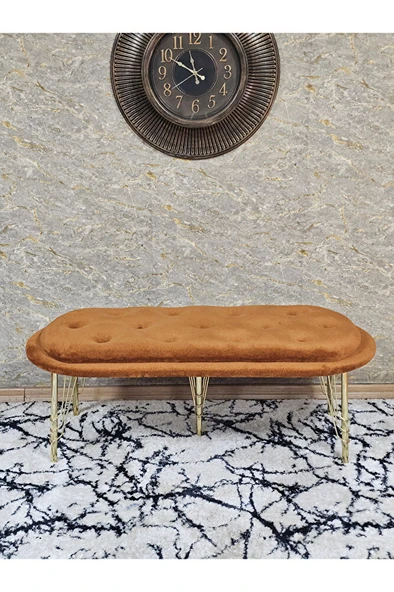 Ufo Oturak Bench - Gold Kaplama Telli Ayak - Oturak - Bench - Puf - Yatak Ucu Pufu Turuncu Renk 100 x 50 Boyut/Ebat - Resim 2