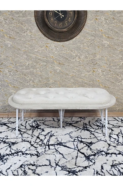 Ufo Oturak Bench - Beyaz Boyalı Telli Ayak - Oturak - Bench - Puf - Yatak Ucu Pufu Krem Renk 100 x 50 Boyut/Ebat - Resim 2