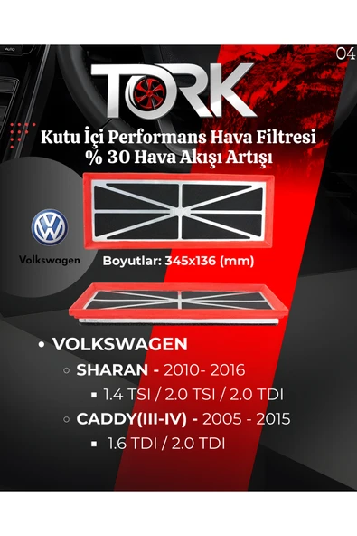 Vw-SHARAN-CADDY (1.4 TSİ-1.6 TDİ-2.0 TDİ) Performans Hava Filtresi-(%30 Hava Akış Artışı)