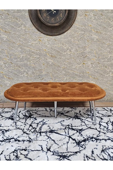 Ufo Oturak Bench - Krom Kaplama Sivriltme Ayak - Oturak - Bench - Puf - Yatak Ucu Pufu Turuncu Renk 100 x 50 Boyut/Ebat - Resim 2