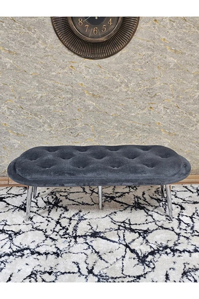 Ufo Oturak Bench - Krom Kaplama Sivriltme Ayak - Oturak - Bench - Puf - Yatak Ucu Pufu Füme Renk 100 x 50 Boyut/Ebat - Resim 2