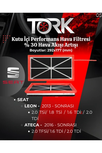 SEAT Leon-Ateca-(1.6 TDİ-2.0 TDİ-2.0 TSİ) Performans Hava Filtresi-(%30 Hava Akış Artışı)