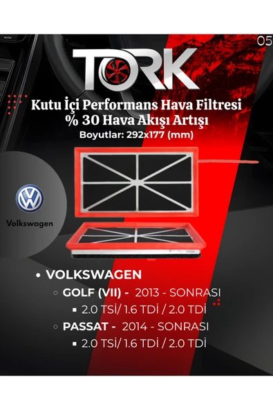 VW Golf-Passat- (1.6 TDİ-2.0 TDİ) Performans Hava Filtresi-(%30 Hava Akış Artışı)