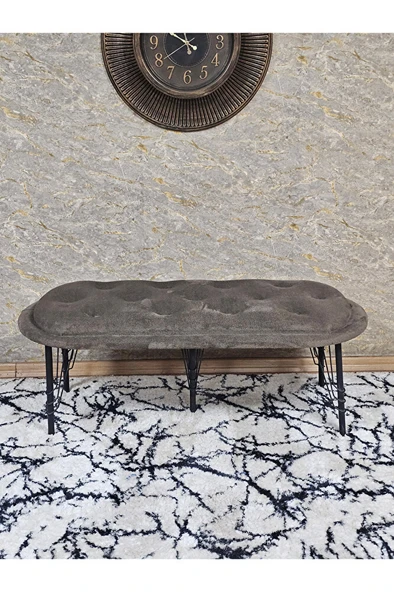 Ufo Oturak Bench - Siyah Boyalı Telli Ayak - Oturak - Bench - Puf - Yatak Ucu Pufu Kahverengi Renk 100 x 50 Boyut/Ebat - Resim 2