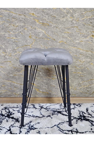 Kare Siyah Boyalı Telli Ayaklı Tabure - Oturak - Bar Taburesi - Ayaklı Tabure Gri Renk 33 x 48 Boyut/Ebat - 2