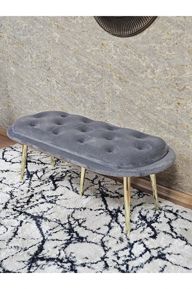 Ufo Oturak Bench - Gold Kaplama Sivriltme Ayak - Oturak - Bench - Puf - Yatak Ucu Pufu Gri Renk 100 x 50 Boyut/Ebat - Resim 4