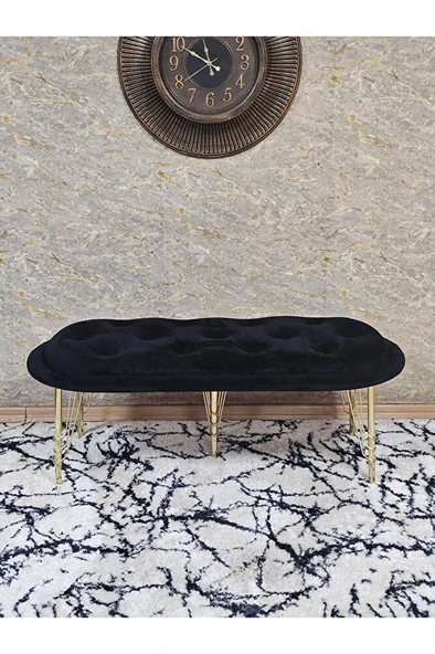 Ufo Oturak Bench - Gold Kaplama Telli Ayak - Oturak - Bench - Puf - Yatak Ucu Pufu Siyah Renk 100 x 50 Boyut/Ebat - Resim 2