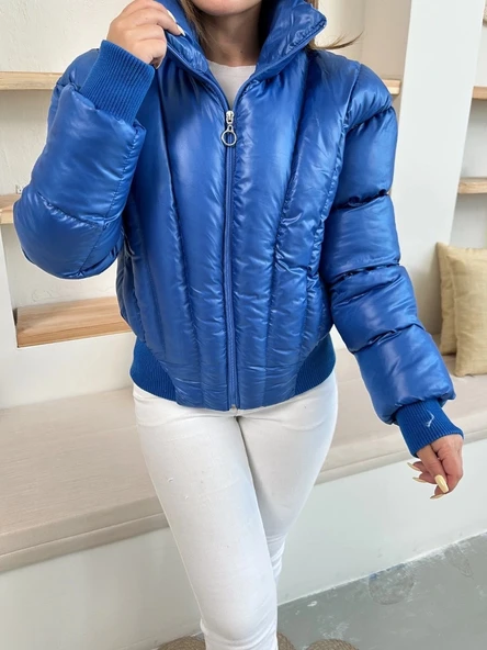 Puffer kısa mont mavi st25534 - Resim 5