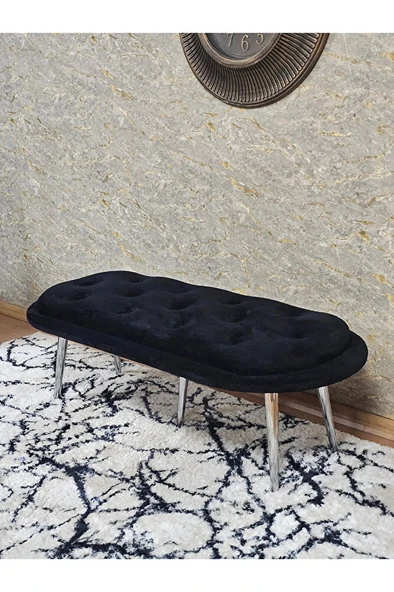 Ufo Oturak Bench - Krom Kaplama Sivriltme Ayak - Oturak - Bench - Puf - Yatak Ucu Pufu Siyah Renk 100 x 50 Boyut/Ebat - Resim 4