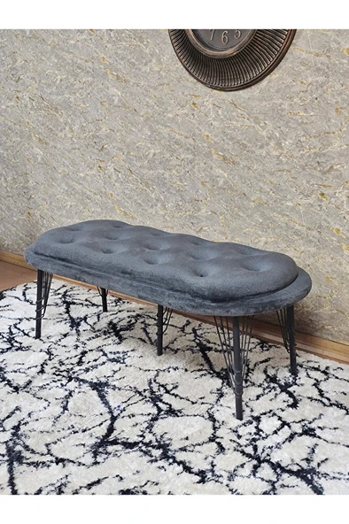 Ufo Oturak Bench - Siyah Boyalı Telli Ayak - Oturak - Bench - Puf - Yatak Ucu Pufu Füme Renk 100 x 50 Boyut/Ebat - Resim 4