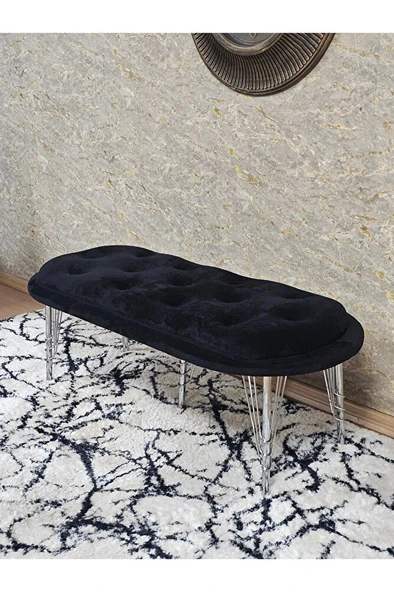 Ufo Oturak Bench - Krom Kaplama Telli Ayak - Oturak - Bench - Puf - Yatak Ucu Pufu Siyah Renk 100 x 50 Boyut/Ebat - Resim 4