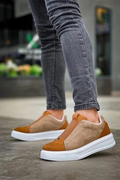 KB-007  Kuback  Vizon Taba Yüksek Taban Tek Bant Bağcıksız Günlük Erkek Ayakkabı - Resim 3