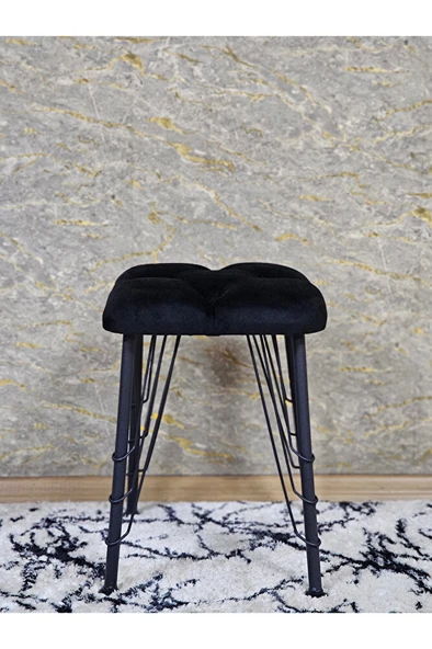 Kare Siyah Boyalı Telli Ayaklı Tabure - Oturak - Bar Taburesi - Ayaklı Tabure Siyah Renk 33 x 48 Boyut/Ebat - Resim 2