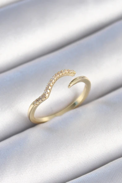 Pirinç Gold Renk Zirkon Taşlı Kadın Yüzük - TJ-BYK3450 ürün görseli 1