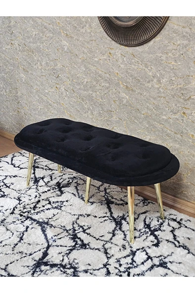 Ufo Oturak Bench - Gold Kaplama Sivriltme Ayak - Oturak - Bench - Puf - Yatak Ucu Pufu Siyah Renk 100 x 50 Boyut/Ebat - Resim 4