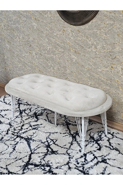 Ufo Oturak Bench - Beyaz Boyalı Telli Ayak - Oturak - Bench - Puf - Yatak Ucu Pufu Krem Renk 100 x 50 Boyut/Ebat - Resim 4