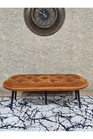 Ufo Oturak Bench - Siyah Boyalı Sivriltme Ayak - Oturak - Bench - Puf - Yatak Ucu Pufu Turuncu Renk 100 x 50 Boyut/Ebat - Resim 2