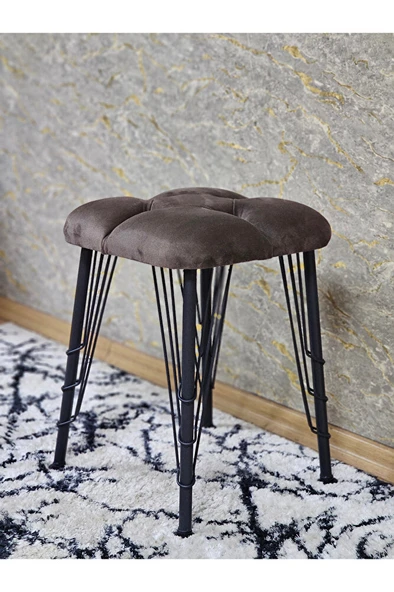 Kare Siyah Boyalı Telli Ayaklı Tabure - Oturak - Bar Taburesi - Ayaklı Tabure Kahverengi Renk 33 x 48 Boyut/Ebat - Resim 4