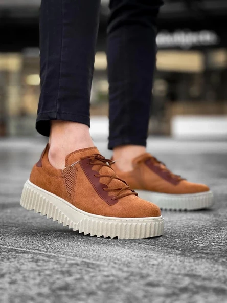 KB-X502  Kuback Taba Süet Yüksek Bej Taban Bağcık Detaylı Lastikli Günlük Erkek Ayakkabı - Resim 3