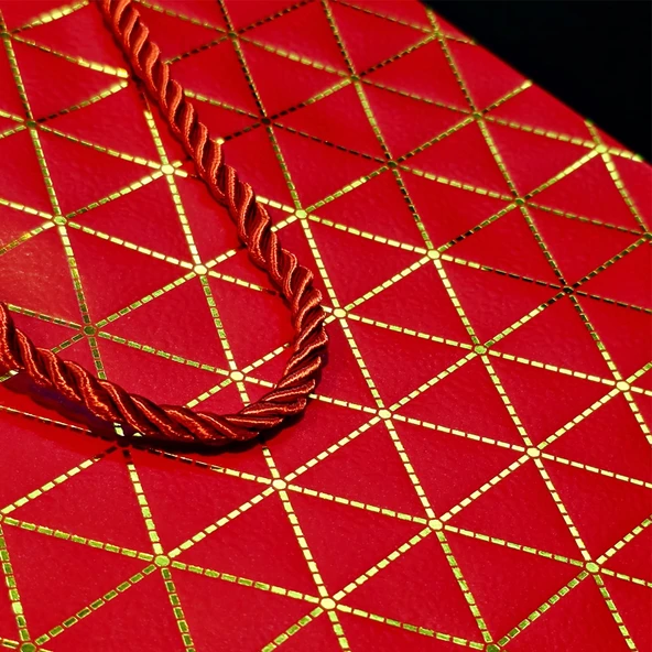 Büyük Boy Kırmızı Gold Desenli Hediye Çantası - 2