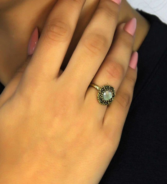 Doğal Taş Labradorit Doğal Taşlı Antik Model Kadın Ayarlanabillir Yüzük euy77lbt - Resim 2