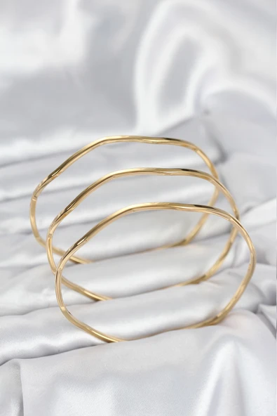 Gold Renk 65 mm Ajda Zikzak Model 3lü Kadın Bileklik - EBJ251025W38291 - Resim 3