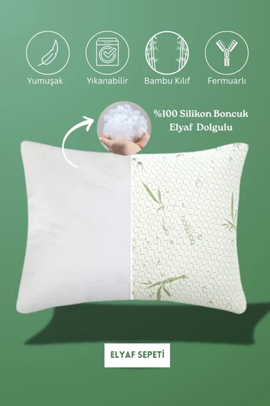 4 Adet Bamboo Kılıflı Yastık Seti Fermuarlı Yıkanabilir Antialerjik Elyaf Yastık 50x70cm 800 gr - 2