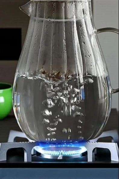 Metal Kapaklı Çizgili Cam Sürahi 1800 ml – Isıya Ve Ateşe Dayanıklı Şeffaf İnox Cam Bitki Çay Demleme - Resim 2