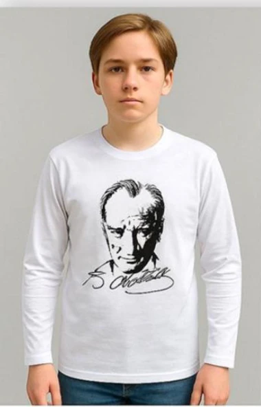 GALA ATATÜRK baskılı uzunkol ünisex çocuk tişört - Resim 6