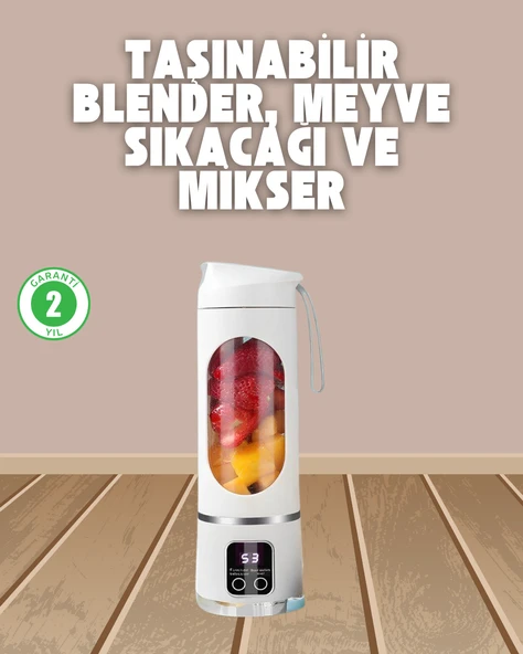 Şarjlı Blender – 12 Bıçaklı, 450 ml Kapasiteli, Taşınabilir Tip-C Mikser