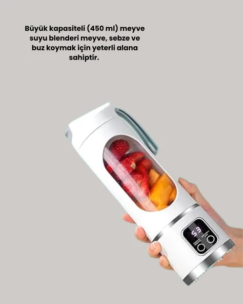 450 ml Taşınabilir Blender – Tip-C Şarjlı 12 Bıçaklı Meyve Sıkacağı - 3