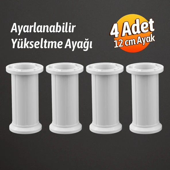 Ayarlanabilir 4 Adet 12 Cm Beyaz Plastik Ayak Dolap Mobilya Tezgah Yükseltici Yükseltme Ayağı - Resim 2