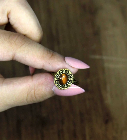 Doğal Taş Kaplangözü Doğal Taşlı Antik Model Kadın Ayarlanabillir Yüzük euy77kg - Resim 3
