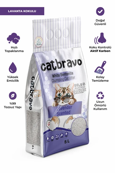 CATBRAVO Aktif  Topaklanan Lavanta Kokulu Kedi Kumu 5 Lt - Resim 2