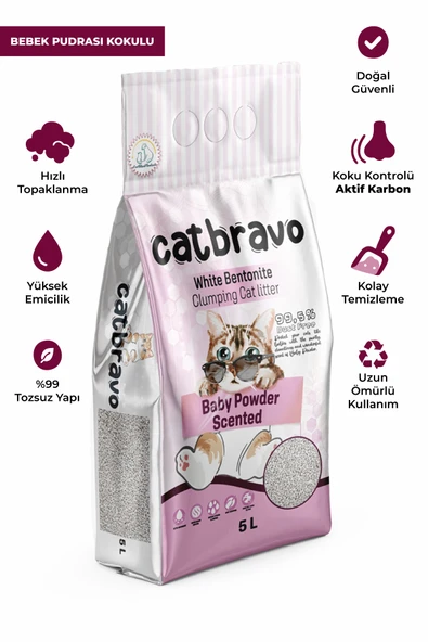 CATBRAVO Aktif Topaklanan Bebek Pudrası Kokulu Kedi Kumu 5 Lt - Resim 2