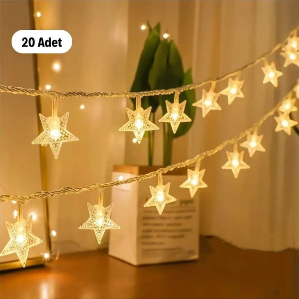 20 Adet Mini Yıldız Led 5 Metre Günışığı Rengi Dekoratif Led - Resim 3