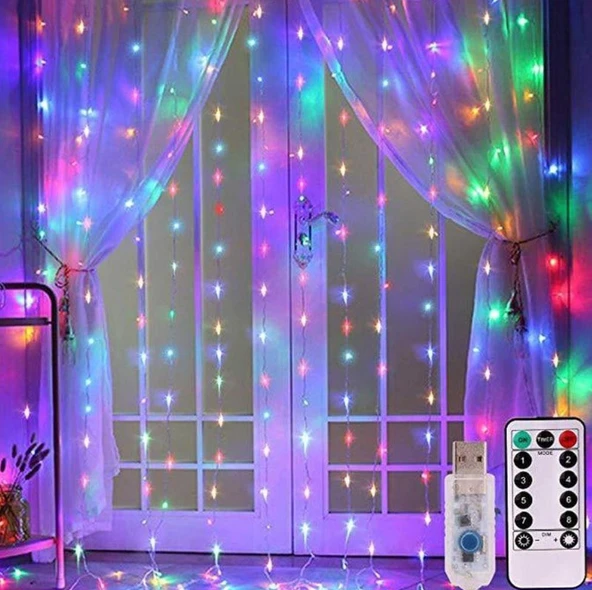MİGHTY 3x3 METRE KUMANDALI RGB ÇOK RENKLİ LED GECE LAMBASI PERDE IŞIĞI PERİ LED