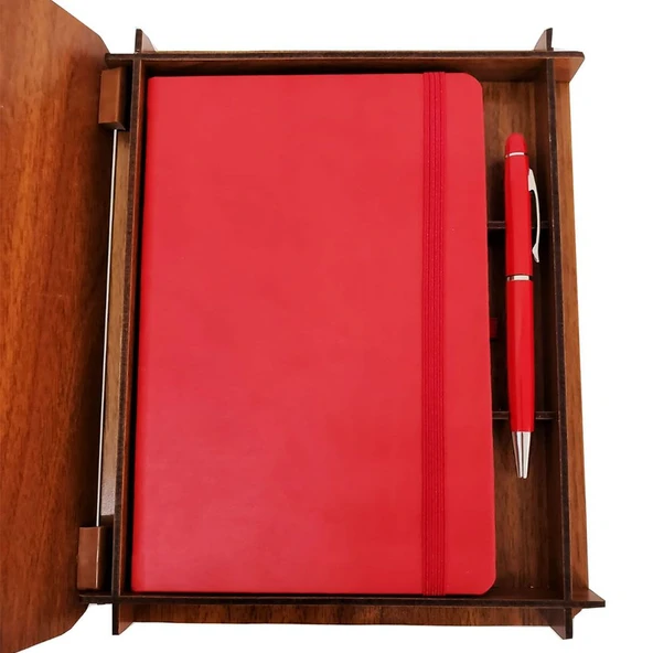 Ahşap Kutulu Defter Kalem - Resim 2